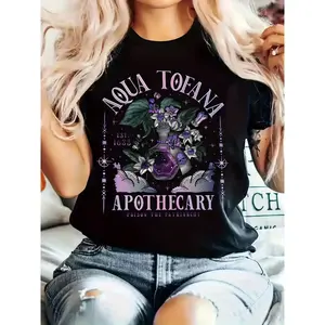 Plus Size Women's Aqua Tofana Pharmacist Feminist Pattern T Shirt Casual Short Sleeve Round Neck Summer Tee with EIT Promoting Knowledge and Empowerment
