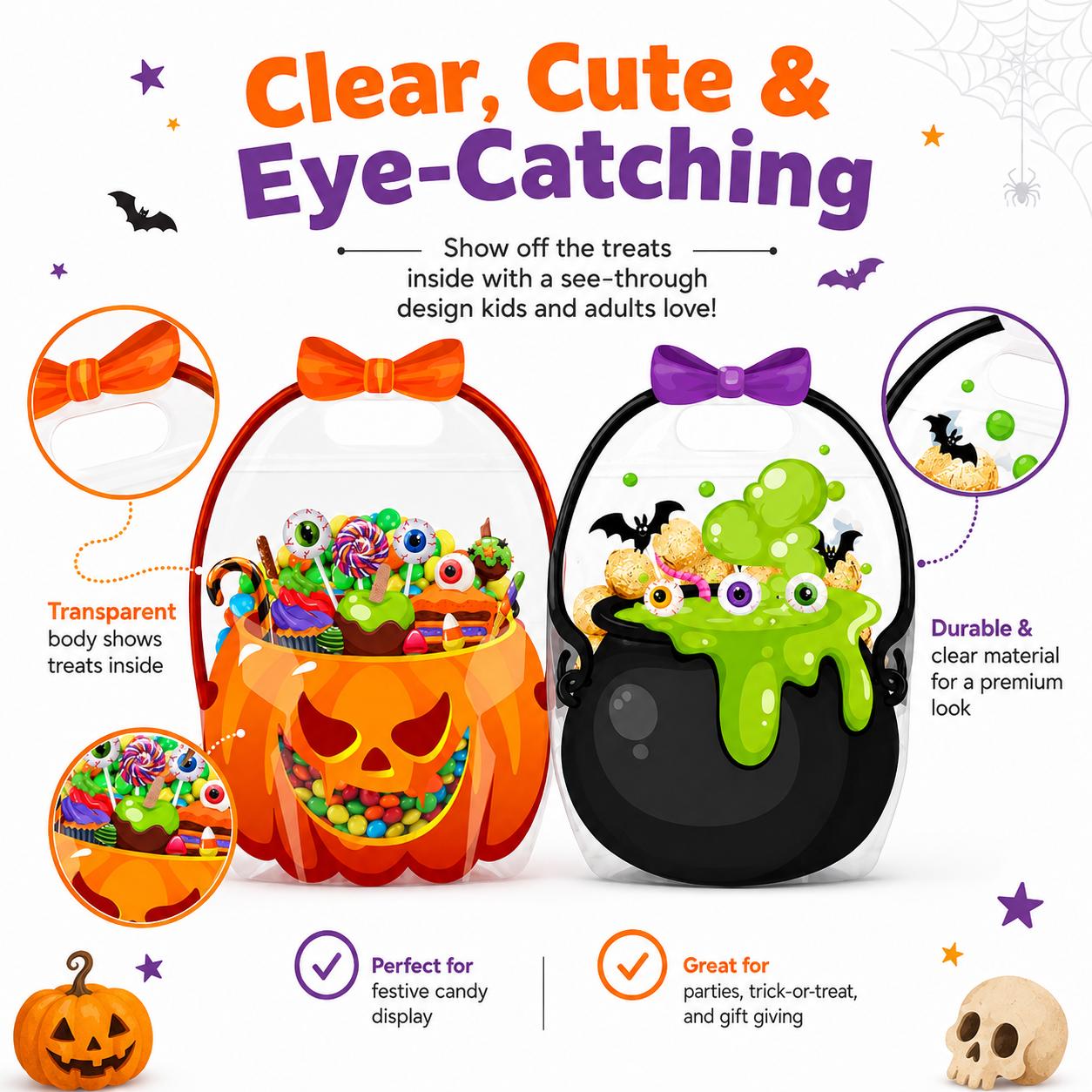 Pumpkin-Shape Transparent Holiday Gift Bags, One Size PE Bags for Festive Indoor Recreation Celebrations