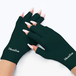 Premium UV Protection Gloves for Manicures, Cool Feeling Fabric,Professional UPF50+, UV Nail Gloves For Gel Nail Lamp, Anti UV Light, Skin Care Fingerless Design, Deep Green