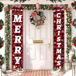 Merry Christmas Door Banner Xmas Decorations - Red Buffalo Plaid Christmas Decor for Home,Outside,Garage Door Christmas Party Wall Decorations Ornaments