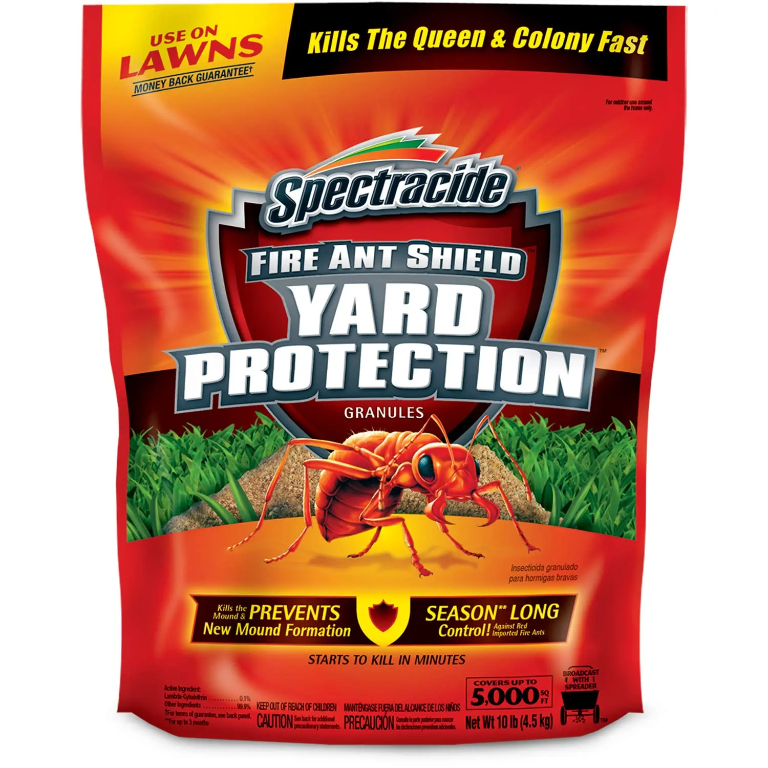 10 lb Fire Ant Yard Protection Granules, Fast-Acting Outdoor Insect Control for Fire Ants and Listed Lawn Pests, Covers Up to 5,000 Sq Ft