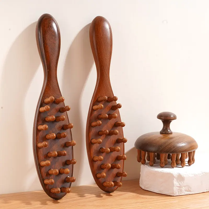 2 Pack Natural Wooden Hair Brush Set, Wide Tooth Detangler Comb & Scalp Massage Brush, Anti-Static Gentle Hair Care Accessories for Curly Wavy Thick Long All Hair Types, Round Smooth Teeth for Daily Styling & Scalp Treatment