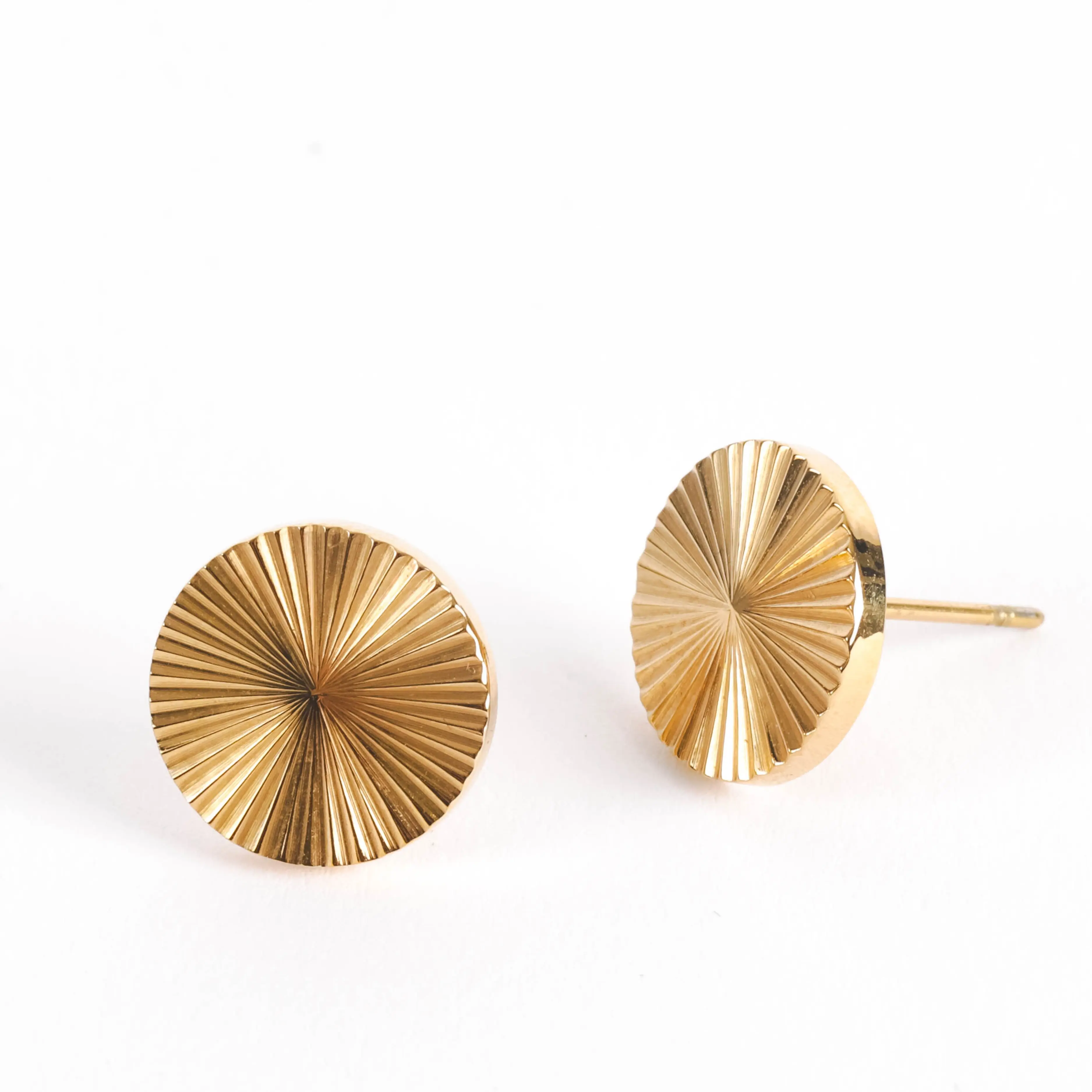 Waterproof Gold Sunburst Stud Earrings 14K PVD