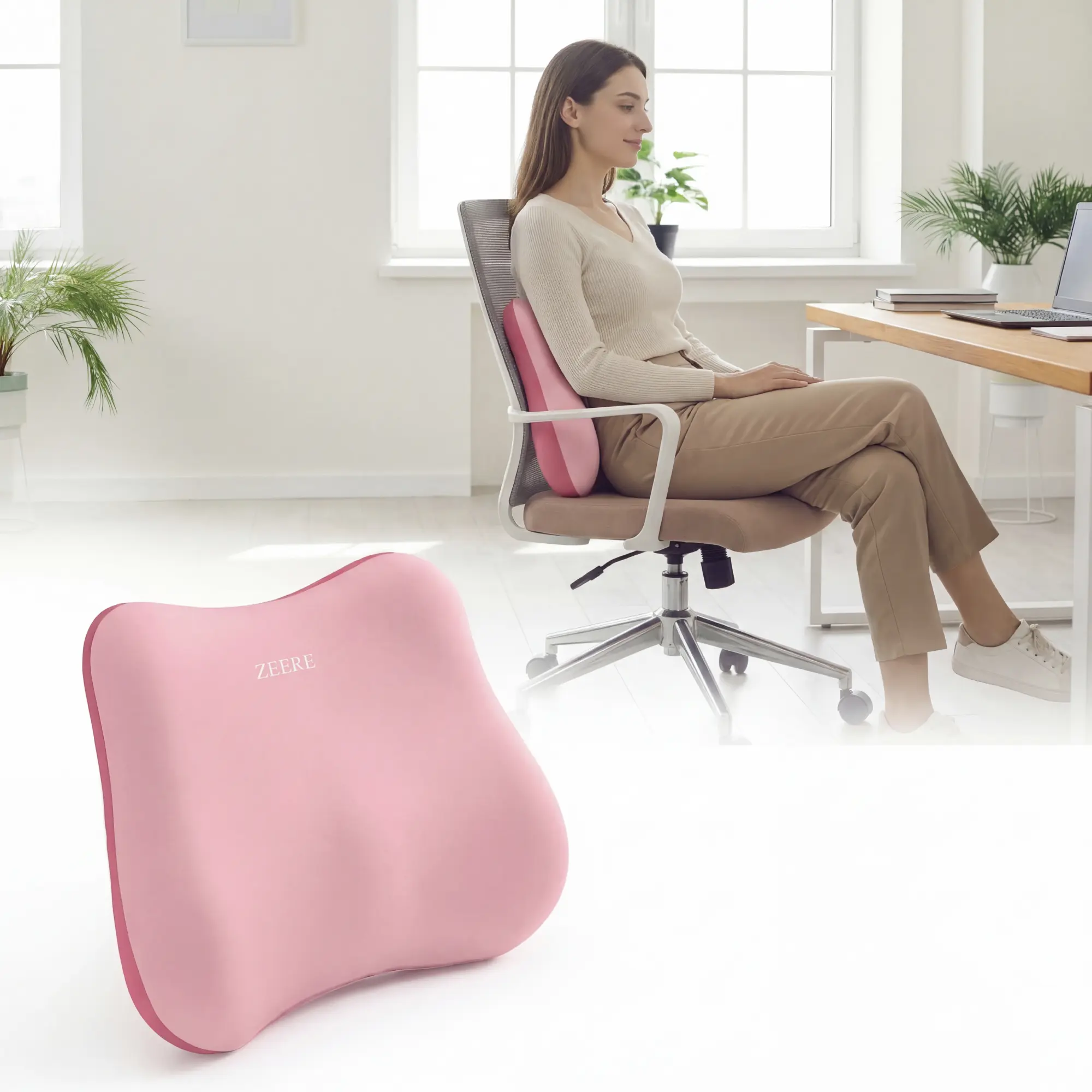 Ergonomic Memory Foam Lumbar Support Pillow - Adjustable Backrest Lumbar Pillow for Office Chair & Car Seat, Lower Back Pain Relief for Long Sitting, Backrest Lumbar Pillows, Adjustable Lumbar Pillows