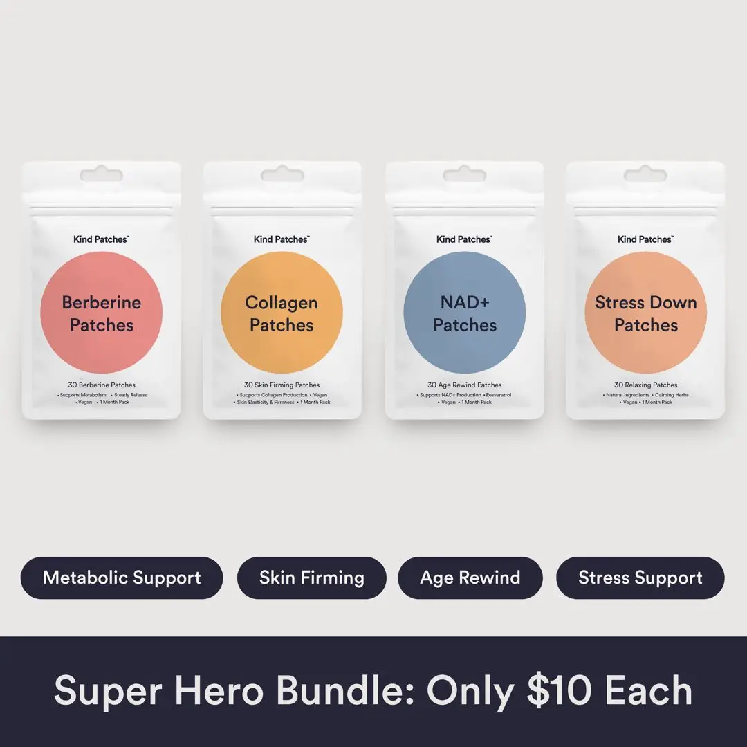 Kind Patches Super Hero Bundle: Berberine, Collagen, NAD+, Stress Down Patches,...