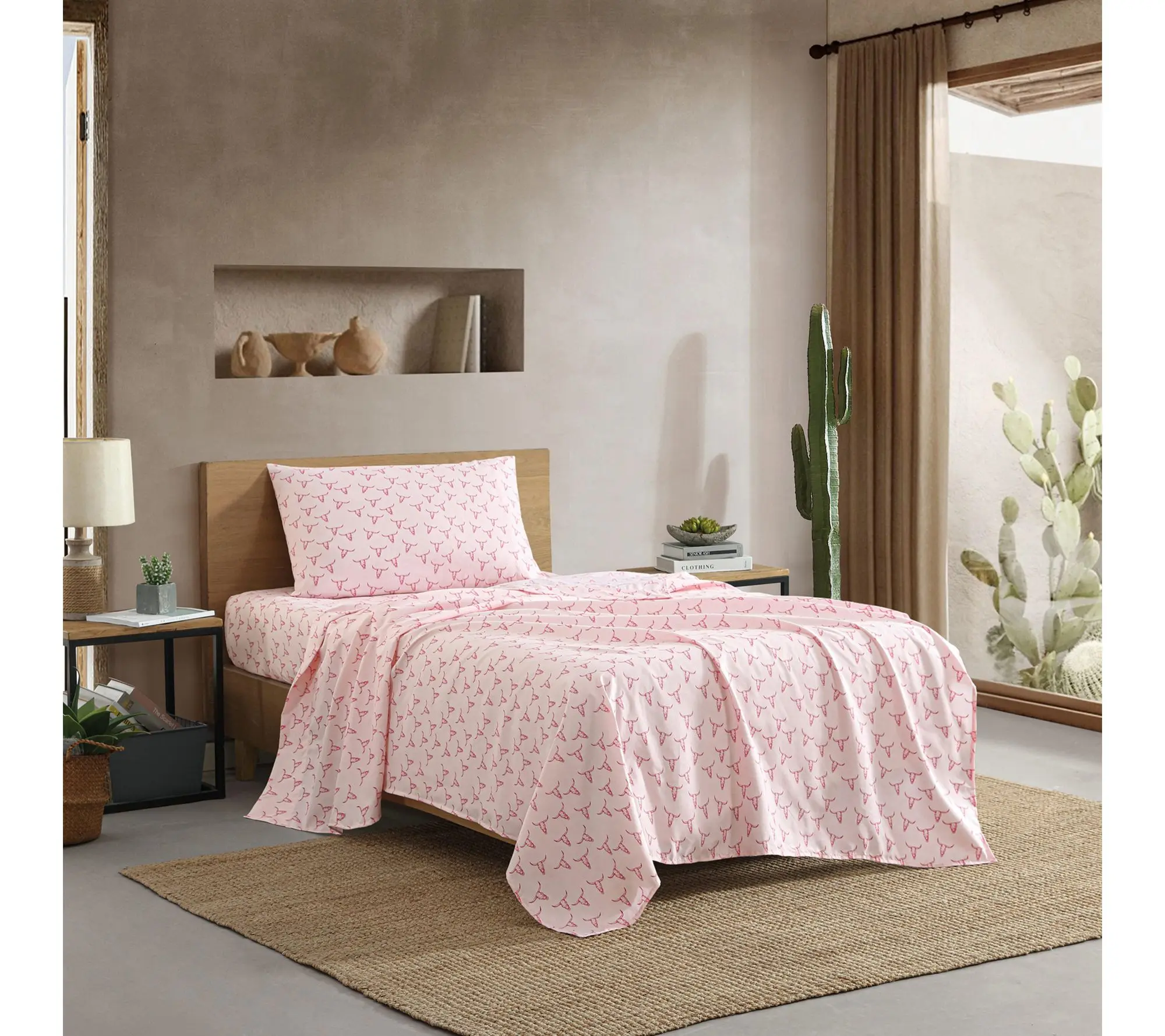 Wrangler Steer Skulls Pink King Microfiber Sheet Set