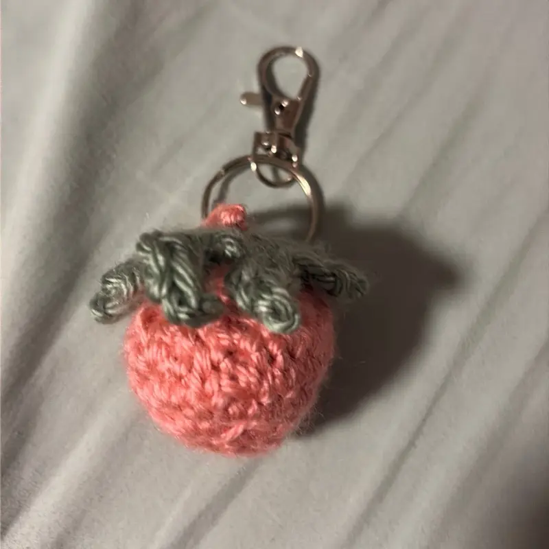 Crocheted Strawberry Keychain