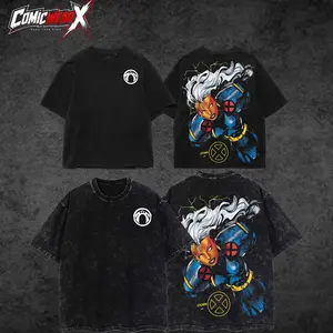 [ ComicWear X ] Goddess of the Storm "Ororo Munroe" Weather Witch - The Mutant Force MCU Comics Edition Double Printed Oversize Lightweight Acid Washed Tee TV Series Graphic Design Top Cotton Streetwear Superheroes T-Shirt Clothes Menswear