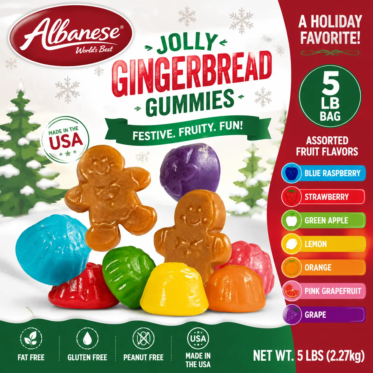 Albanese Christmas Jolly Gingerbread Gummies 5 lb Bulk Bag Holiday Gummy Candy