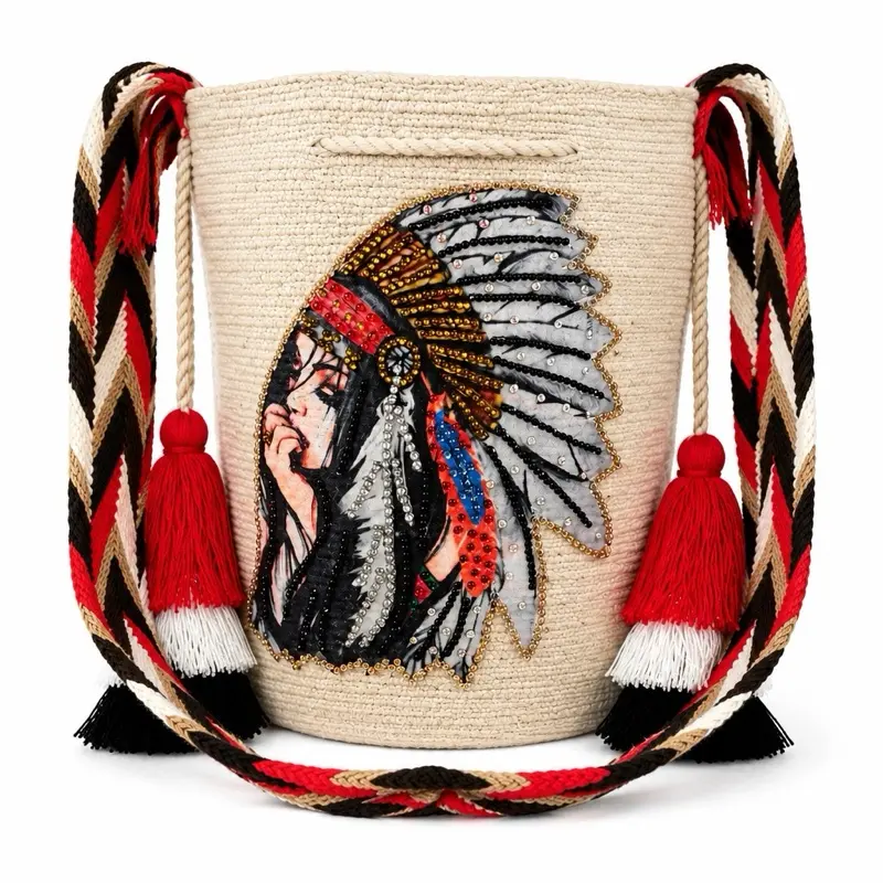 Indigenous Wayuu Bag 11x11 inch Handmade Artisan Style Colombian Woven Threads Bohemian Comfortable Authentic Style 22cm x 25cm x 1cm