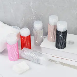 1pc Makeup Remover Bottle, Press-Style Empty Liquid Container, Sparkling Rhinestone Design, Convenient for Nail Polish Removal