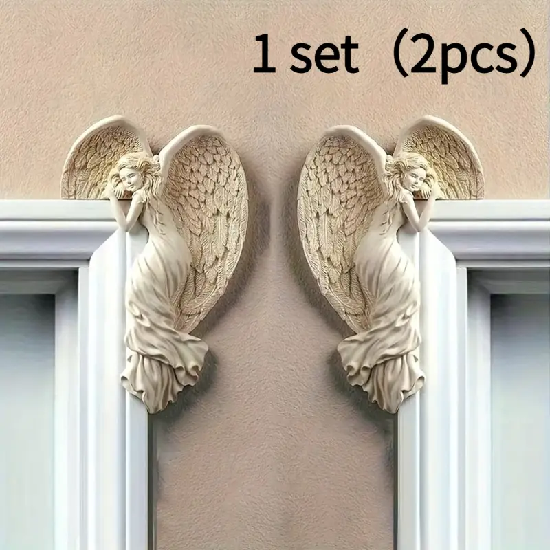 Set of 2 Halloween and Christmas themed resin sleeping angel statues with wings | Indoor door frame decoration, Holiday Decor, no power required, suitable for home and office, angel decoration, Celestial Decor