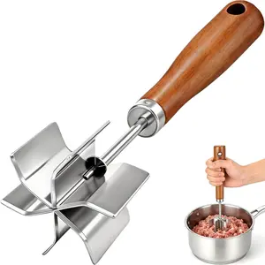 Stainless Steel Masher Hamburger Smasher Tool with Heat Resistant 6 Curve Blades - Burger Shredder for Ground Beef Grinder & Potato Mix Kitchen Gadgets