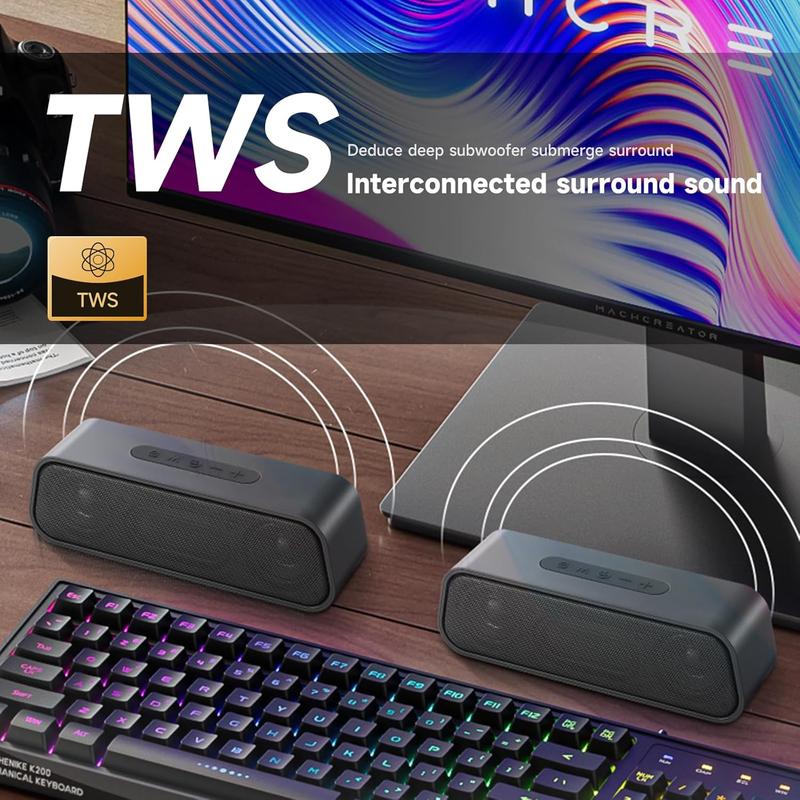 DE413 Portable 5.4 Bluetooth Speaker 9D Surround Sound Hi-Fi IPX5 Waterproof Multi-Mode USB Connection for Computers TVs and Devices