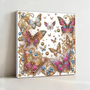 A framed pearl and diamond painting set | Butterfly Pattern, acrylic paint canvas, suitable for wall decoration in living rooms, bedrooms, and studies; a great choice for Christmas, New Year's, and birthday gifts.