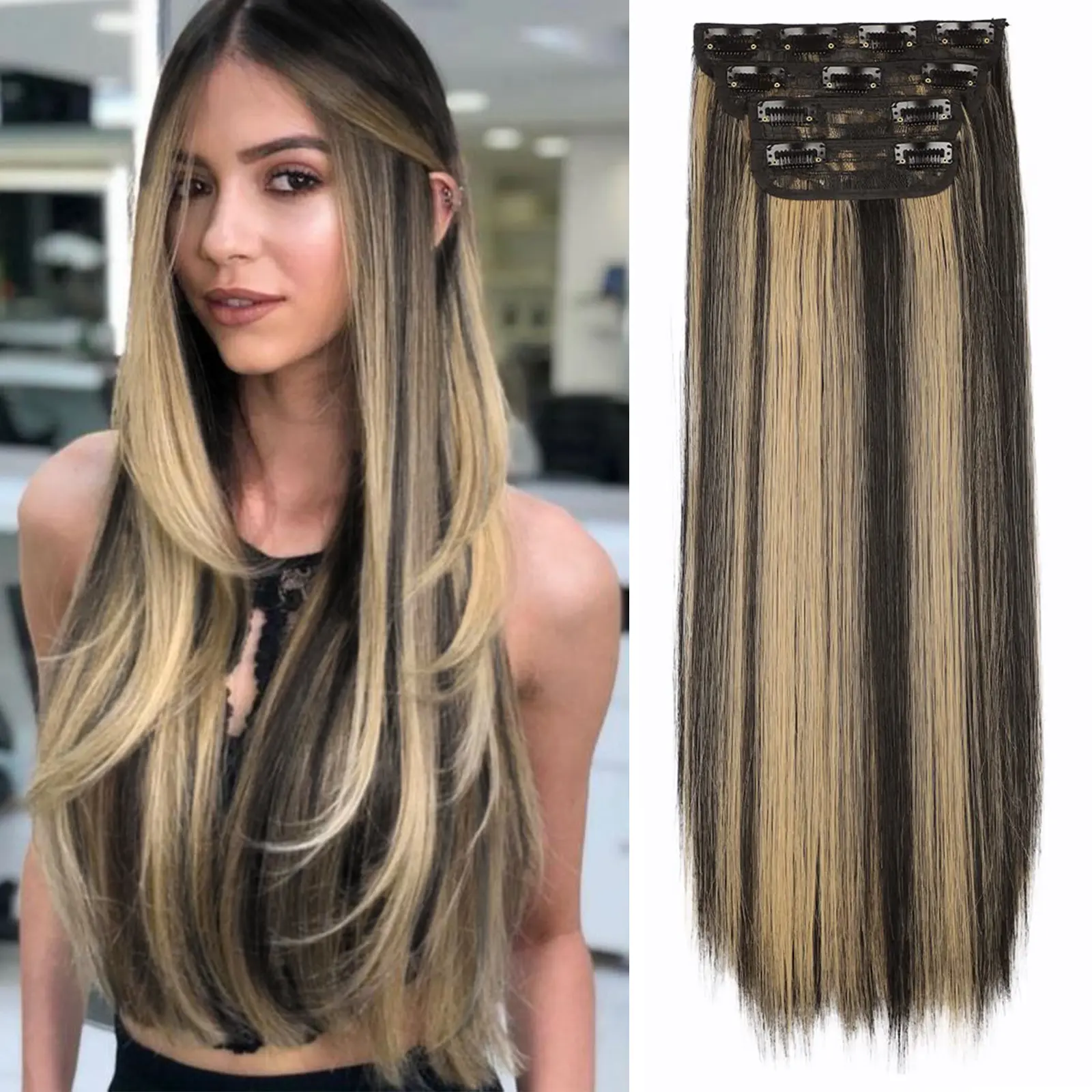 Vigorous Beauty Clip in Hair Extensions Straight Synthetic 