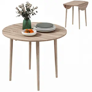 Drop Leaf Round Dining Table Oak Color Folds To 20.5 Inches Wide For Small Apartment Or Kitchen Folding Table Expands To 35 Inch for Indoor Outdoor Coffee Table