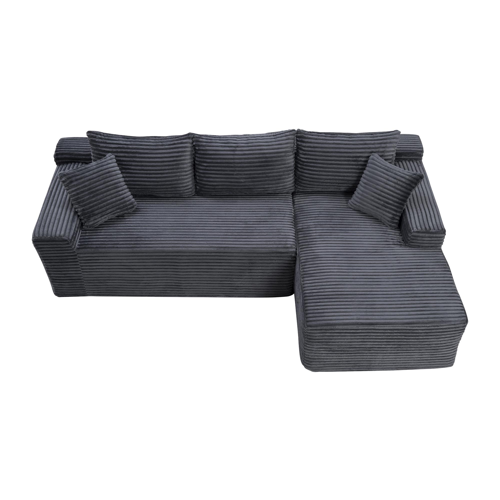 94.5" Modular Sectional Couch with L-Shape Chaise, Boneless Sofa for Living Room,Modern Cloud Couch with Deep Seat,No Assembly Required,Loveset, Grey