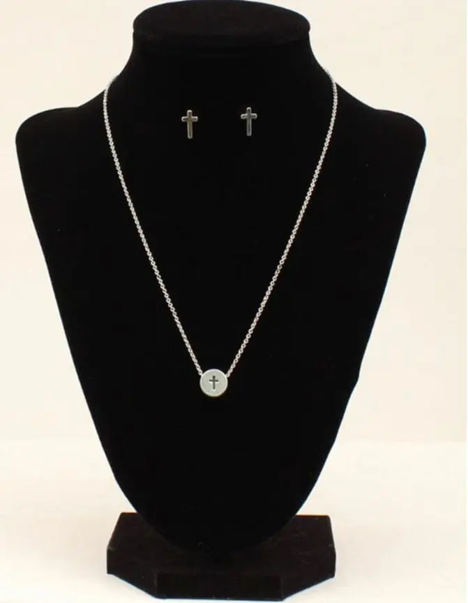 Blazin Roxx Fashionable Western 2-Piece Coordinated Costume Jewelry Set - Silver Cross-Stamped Necklaces Earrings Set, Fashionable Jewelry Set