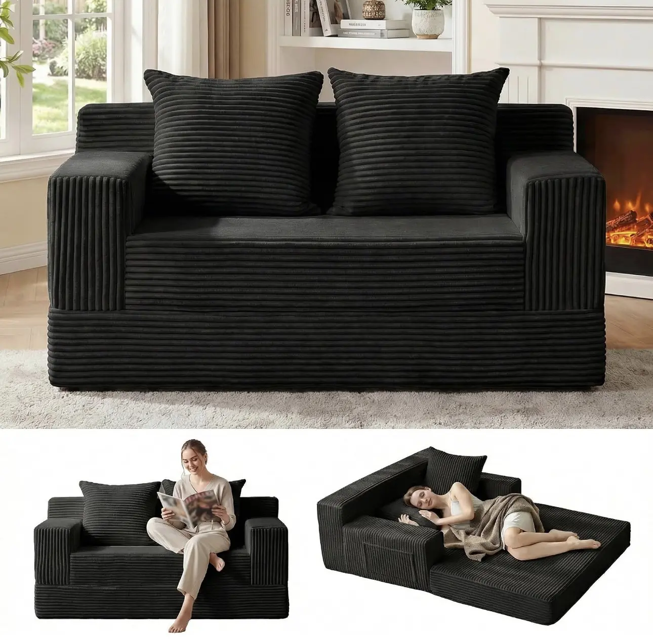Erament Loveseat Boneless Convertible Sofa Bed, Folding Floor Futon Sleeper Sofa Boneless Foldable Couch