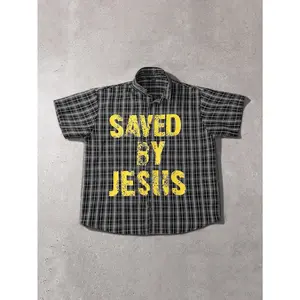 Men's Graphic Plaid Print Casual Street Wear Loose Fit Short Sleeve Shirt,Button Up Men Shirt,Plaid Print Boxy Shirt, For Boyfriend Gift, Going Out