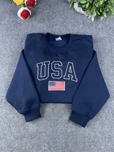 Embroidered USA Flag Sweatshirt, Patriotic Crewneck, 4th of July shirt, Semiquincentennial America 250th gift