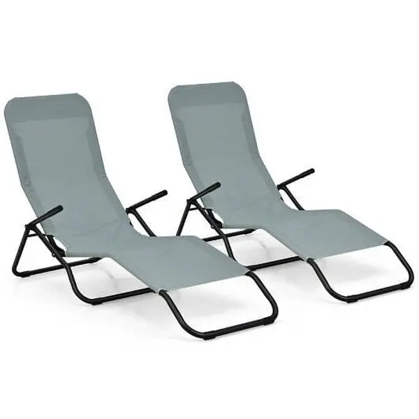 2-Piece Heavy-Duty Collapsible Portable Patio Chaise Lounger with Rocking Design, Foldable Light Green Outdoor Sunlounger, Collapsible Portable Sunloungers, Fold Sunloungers