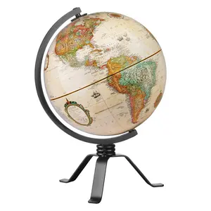 Replogle Mackie 9″ Antique Raised Relief Desk Globe with Metallic Base Old-World Aesthetic for Vintage Desk Decor