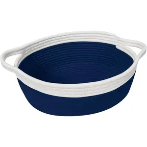 Woven Cotton Rope  Basket, Small Baskets for Gifts Empty, Cute   Basket, Pet  Storage Bin for  , Decorative Wicker  Organizer with Handles, 12"x 8"x 5", Blue