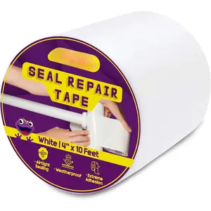 Patch and Seal Tape, White, 4 Inches x 10 , Water Barrier Tape for Stop Leak Repair  Pipes, Chimney, Roof, Boat, and HVAC
