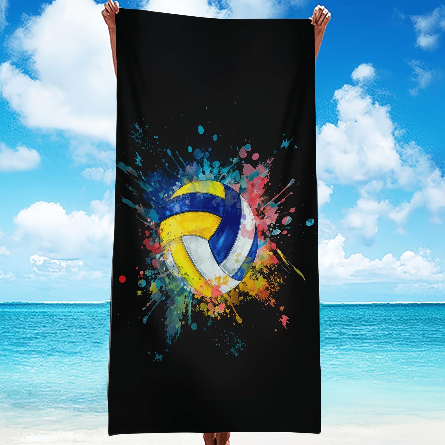 1pc Volleyball Splash Pattern Beach Towel, High Water Absorption, Quick Drying, Soft and Lightweight, Perfect for Yoga, Pilates, and Beach Volleyball, Superfine Fiber Bath Towel, Soft Texture Towel
