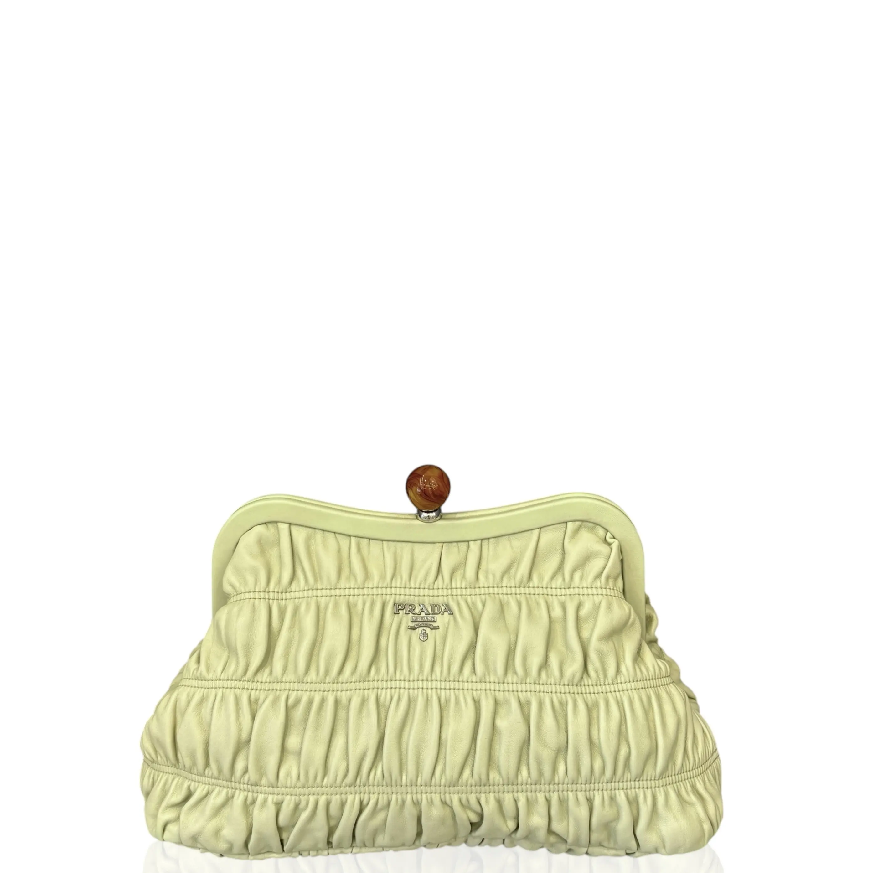 Pre-owned PRADA Leather clutches & wristlets Clutch Gaufre Calfskin Light Green (yl050526a2)