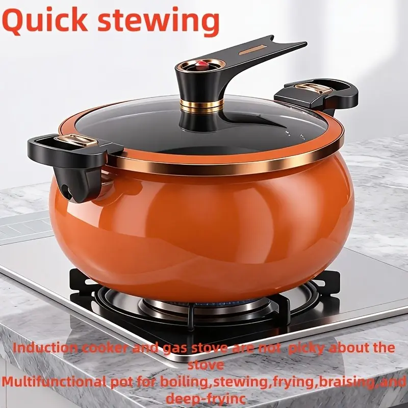 Stew Pot; Enamel Pot; Household Multi-functional Cooking Pot; Large Capacity Stew Pot; Multi-purpose Pot; Anti-overflow Pot; Non-stick Pot; Pot; Double-handle Pot; Convenient Soup Pot; Universal for Induction Cookers And Gas Stoves.