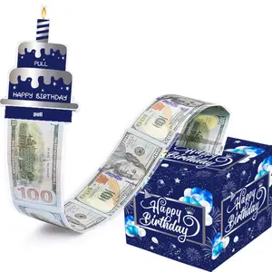 Birthday Money Box for Cash Gift Pull, Surprise Gift Boxes for Money, Money Holder Box with Pull Out Happy Birthday Card and 50Pcs Transparent Bags, Money Gift Ideas for Kids and Adults