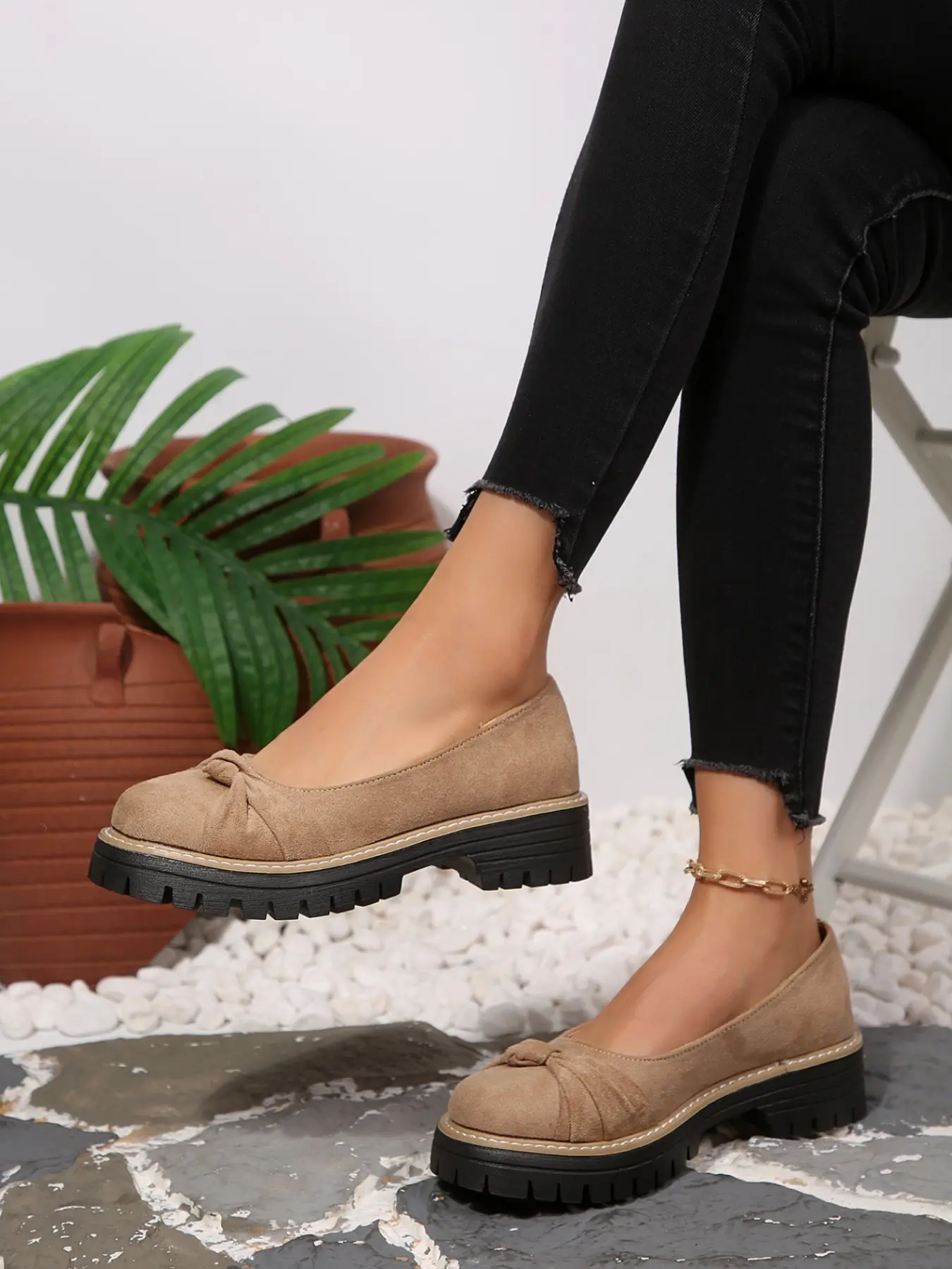 New Velvet Thick Sole Loafers, Bowknot Design Loafers, Women's Knot Bow Slip-On Shoes, Retro Commuter Casual Shoes, Comfortable and Stylish Footwear, Summer Casual Shoes