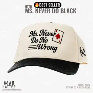 Ms. Never Do No Wrong MadHatter's Embroidered Snapback Adjustable (Up To A Size 8 Head) Premium Trucker Hat