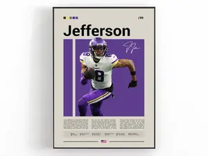 Justin Jefferson Poster, Minnesota Football, Vikings Sport Poster Print, Wall Art, Football Player Poster, Vikings Fan Gift, Sports Bedroom Decor(Unframe)