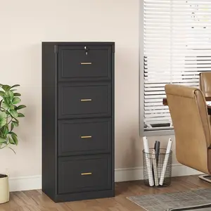 Tribesigns 4 Drawer File Cabinet with Lock, Locked Filing Cabinet with Key, Decorative File Cabinets for Home Office, Vertical Office Storage for Legal Size/Letter/A4/Files, Black