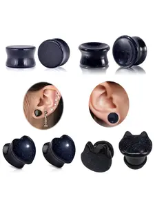 1Pair Heart Shaped Concave, Cat Head Stone Ear Gauges Body Piercing Plugs Piercing Jewelry Earbobs for Women and Men 2G-5/8 6-16mm