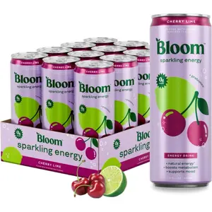Sparkling Energy Drink - Natural Caffeine, Zero Sugar, 180mg Caffeine - Antioxidant-Rich w/Green Coffee Bean, Green Tea Extract, Prebiotics - Cherry Lime - 12oz 12 pk