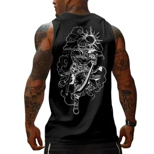 Anime Print Gym Tank Top Purple Design for Lounging