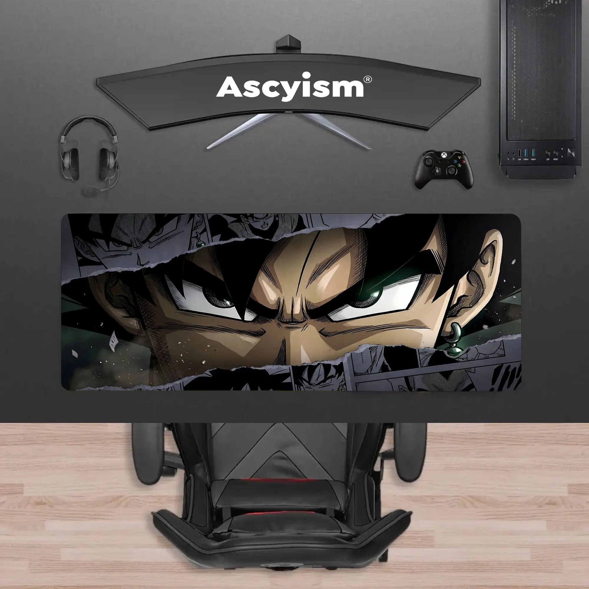 Black Saiyan Warrior Anime Gaming Mouse Pad, Shadow Fighter Manga Extended Desk Mat, Large Keyboard Pad, Waterproof Non-Slip Rubber Base Mousepad for PC Gamer Setup, Gaming Room Decor, 40x20 Inch