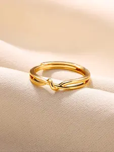 Women's Simple Plain Twist Adjustable Ring, Stainless Steel Jewelry For Party, Daily Clothing Decor For Girl, Elegant Casual Ring