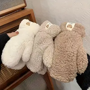 Fashion Gloves - 1 Pair Stretchy Teddy Shape Fabric Gloves, Keep Warm Winter Mittens with Cute Animal Design, 3 Colors, Hand/Machine Washable Outdoor Cold Weather Accessory