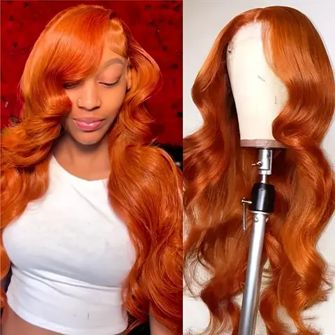 350# Ginger Orange Wig Human Hair Body Wave 13x6 HD Transparen Lace Frontal Wigs For Women 180% Density #27 Honey Blonde Wig