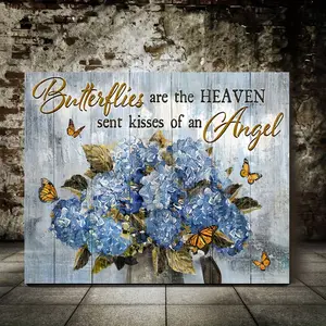 A Wooden Frame Canvas Painting, Blue Narcissus Canvas Poster, Phoenix Butterfly, Butterfly Is Angel's Kiss, Wall Art, for Office Bathroom Living Room Decoration, Inspirational Wall Art, Framed, Ready to Hang, Gift