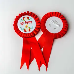 Nepali wedding badges ( janti badge ) 58 MM (25 pcs count) Ribbon Brooch Badge Rosette Button Material Set, 2-1/4 Inch Rosette Button Component, Perfect for Wedding Celebrations Features