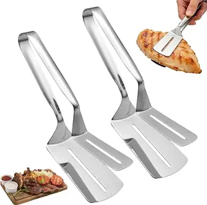 2Pcs Stainless Steel Grill Clamp, Anti-Scald Extended Handle Spatula Tongs, Multi-Functional Stainless Steel Barbecue Clamp Food for Grilling Meat, Flipping Fish and Pancakes with Non-Slip Grip(Large)