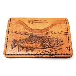 Handcrafted Brown Trout Leather Card Wallet - Made to Order in USA