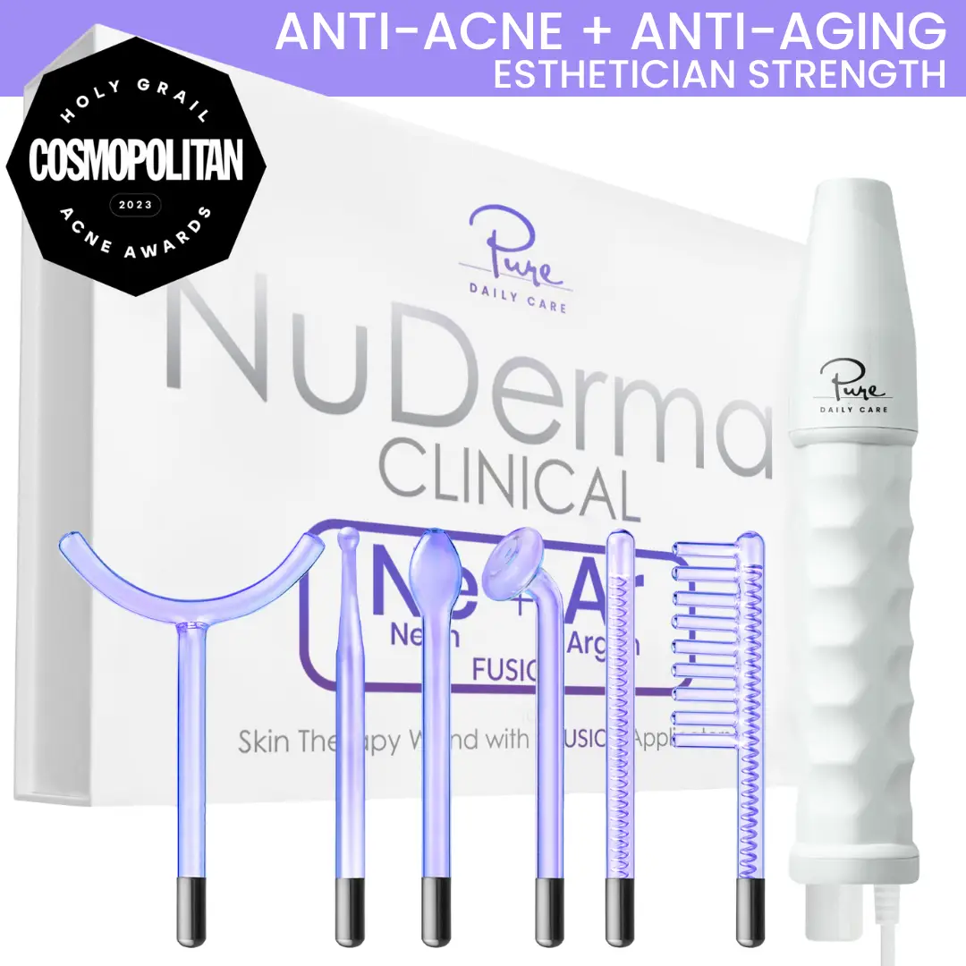 NuDerma Clinical High Frequency Wand with Fusion Neon-Argon Applicators Anti-Aging Anti-Acne by Pure Daily Care  Facial Beauty Instrument